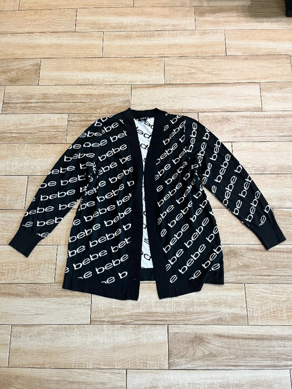 Womens bebe Black Logo Printed Cardigan - XL